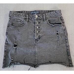 Aeropostale Black Denim Mini Skirt Size 6 Distressed Y2K Goth Skater Grunge
